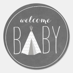 White Tipi Baby Shower Sticker - Chalkboard