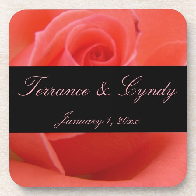 White Tipped Pink Rose Personal Wedding Coaster (Front)