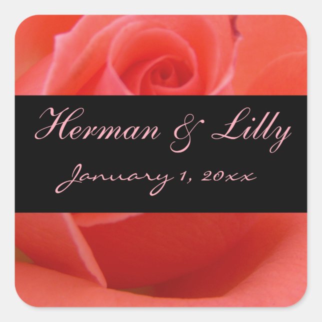 White Tipped Pink Rose Personal Wedding Square Sticker (Front)