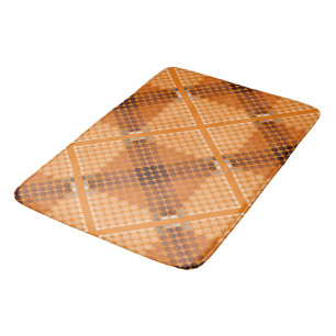 White to brown circles on orange, forming squares bath mat