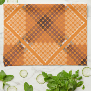 White to brown circles on orange, forming squares tea towel