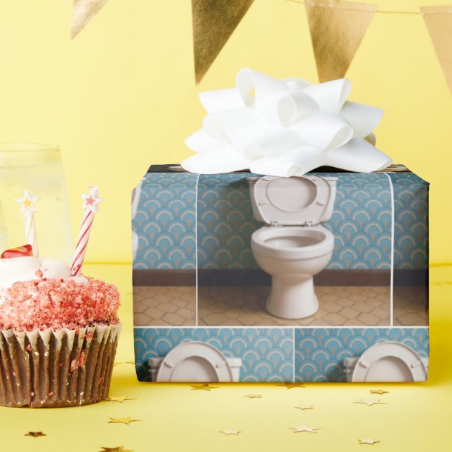 White Toilet With the Seat Pp Wrapping Paper (Birthday Party)