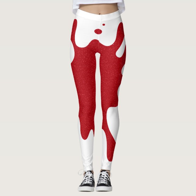 White & Tomato Red Splash Leggings – Customisable (Front)