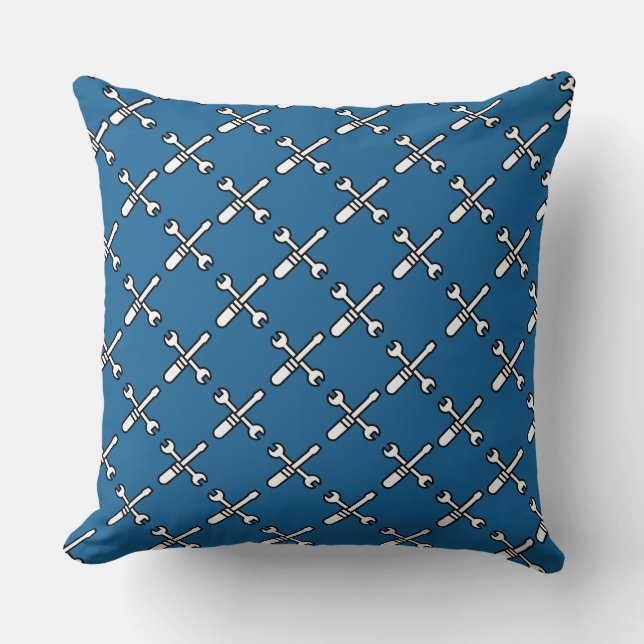 White Tools over Classic Blue Colour  Cushion (Front)
