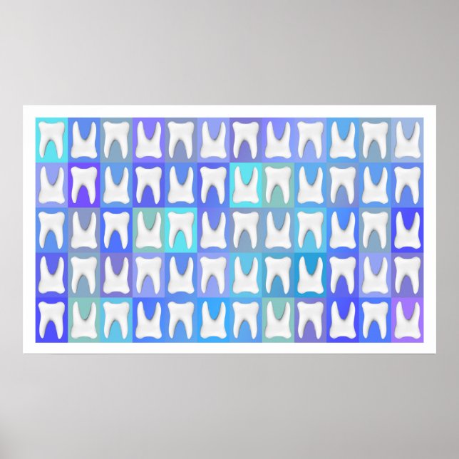 White Tooth Blue Square Pattern Dentist Poster (Front)