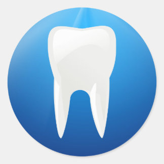 White Tooth on Blue Background Classic Round Sticker
