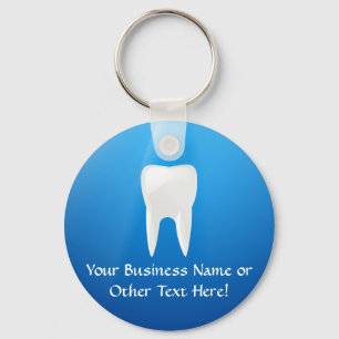 White Tooth on Blue Background Key Ring