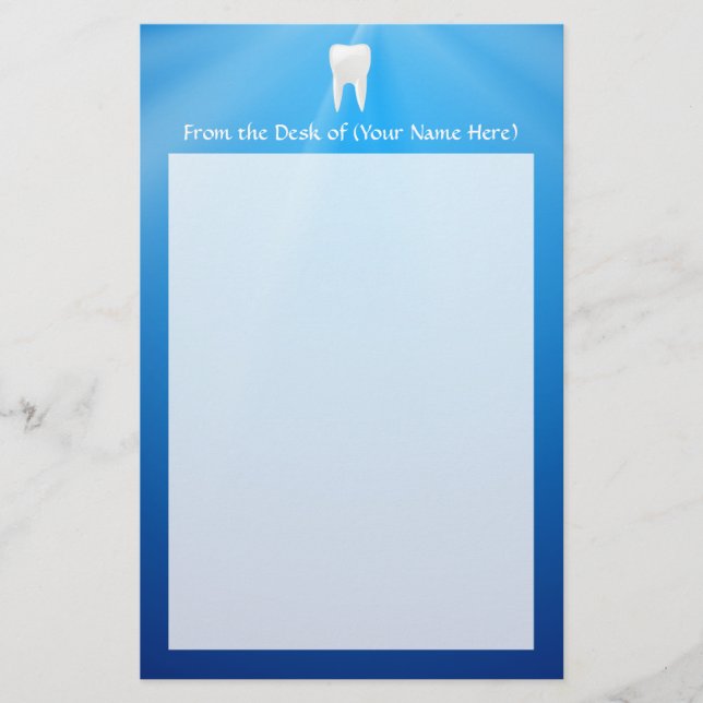 White Tooth on Blue Background Stationery (Front)