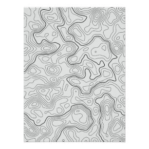 White Topographical Map Wall Poster