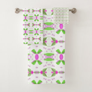 White Towel Set with Hot Pinks