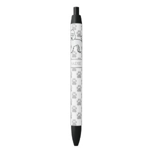 White Toy Poodle Cute Cartoon Dog & Name Black Ink Pen