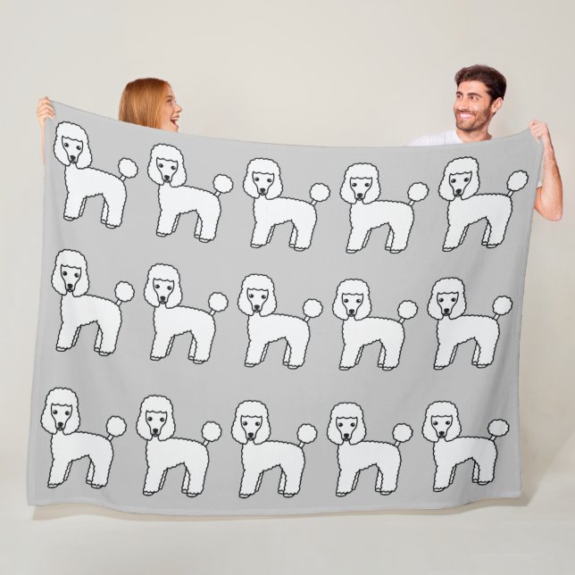White Toy Poodle Dogs Pattern On Grey Colour Fleece Blanket (In Situ)