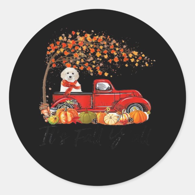 White Toy Poodle It’s Fall Y’all Pumpkin Fall  Classic Round Sticker (Front)