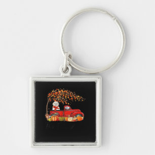 White Toy Poodle It’s Fall Y’all Pumpkin Fall  Key Ring