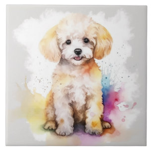White Toy Poodle Watercolor Puppy Tile