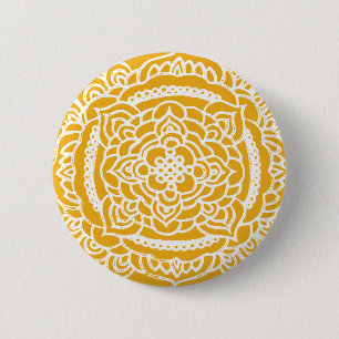 White Tracery Ornament Yellow Button