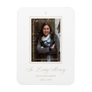 White Traditional & Elegant Golden Photo Funeral Magnet
