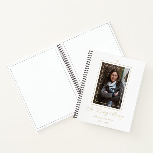 White Traditional & Elegant Golden Photo Funeral Notebook (Inside)