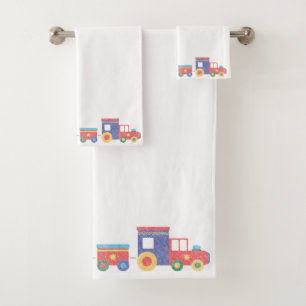 WHITE TRAIN CHALKBOARD BATHROOM TOWEL SET