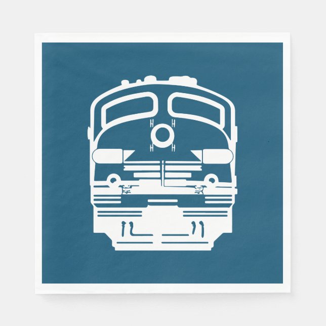 White Train Engine Profile on Blue Background Napkin (Front)