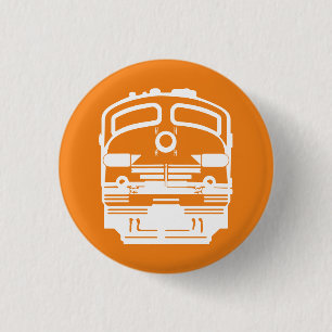 White Train Engine Profile on Orange Background 3 Cm Round Badge