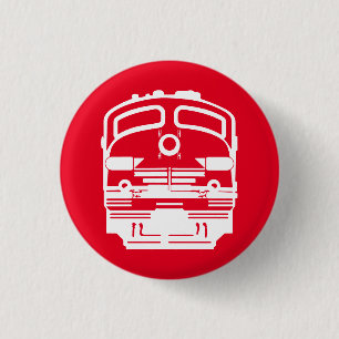 White Train Engine Profile on Red Background 3 Cm Round Badge