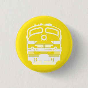 White Train Engine Profile on Yellow Background 3 Cm Round Badge