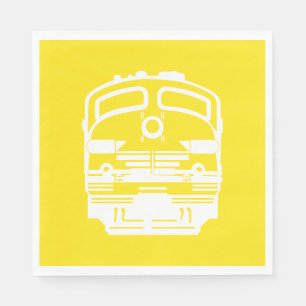 White Train Engine Profile on Yellow Background Napkin