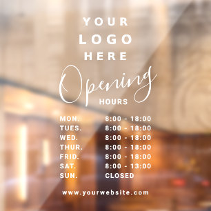 White Transparent Business Logo Opening Hours Window Cling