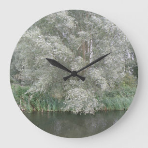 White Tree and River Landscape Wall Clock