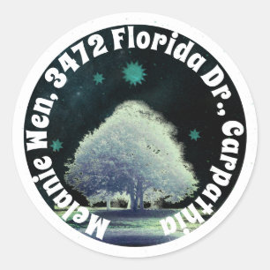 White Tree and Starry Night Return Address Classic Round Sticker