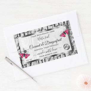 White Tree Bark Pink Butterfly Product Labels Logo