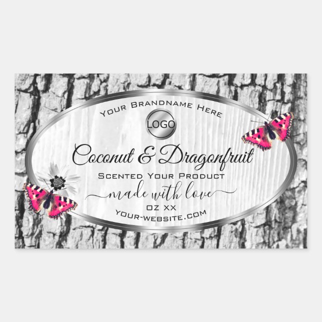 White Tree Bark Pink Butterfly Product Labels Logo (Front)
