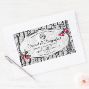 White Tree Bark Pink Butterfly Product Labels Logo