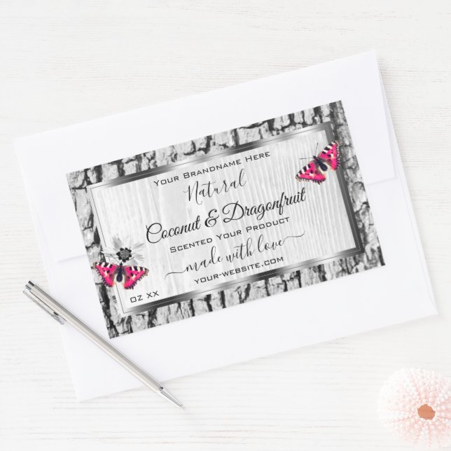 White Tree Bark with Pink Butterfly Product Labels (Envelope)