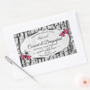 White Tree Bark with Pink Butterfly Product Labels