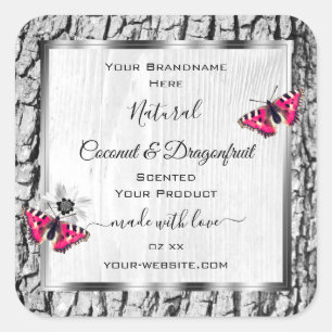 White Tree Bark with Pink Butterfly Product Labels