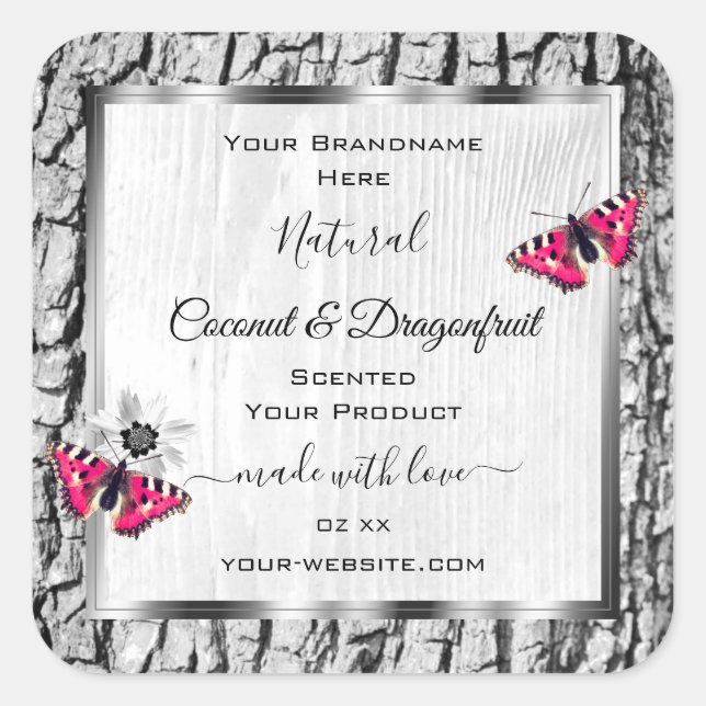 White Tree Bark with Pink Butterfly Product Labels (Front)