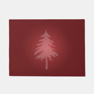 White Tree Holiday Red Background Christmas Doormat