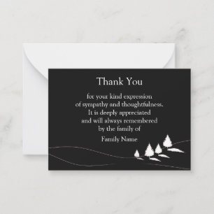 White Tree On Black After Funeral Thank You Cards