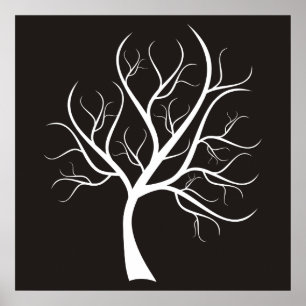 White Tree On Black Poster