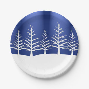 White Tree Silhouettes Christmas Paper Plate