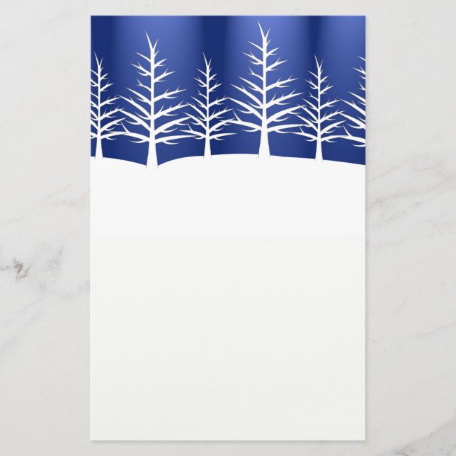 White Tree Silhouettes on Blue Stationery (Front)