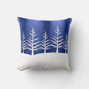 White Tree Silhouettes Winter Landscape Cushion
