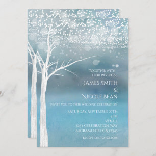 White Tree Winter Blue Elegant Wedding Invitation