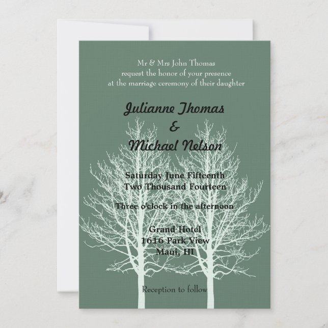White Trees Green Wedding Invitation (Front)
