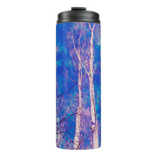 White Trees Light Blue Sky In February Watercolor Thermal Tumbler