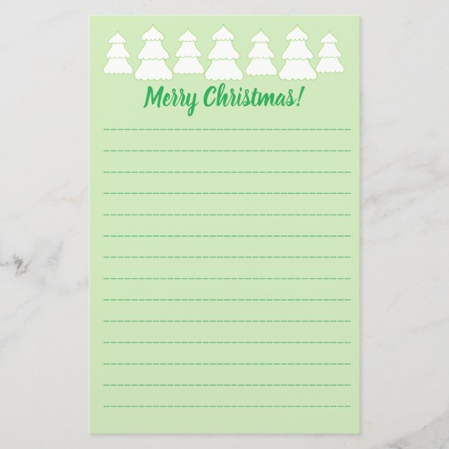 White Trees Merry Christmas Lined Stationery (Front)