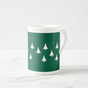 White Trees On Green Holiday Bone China Mug