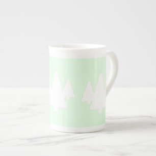 White Trees On Pale Green  Bone China Mug